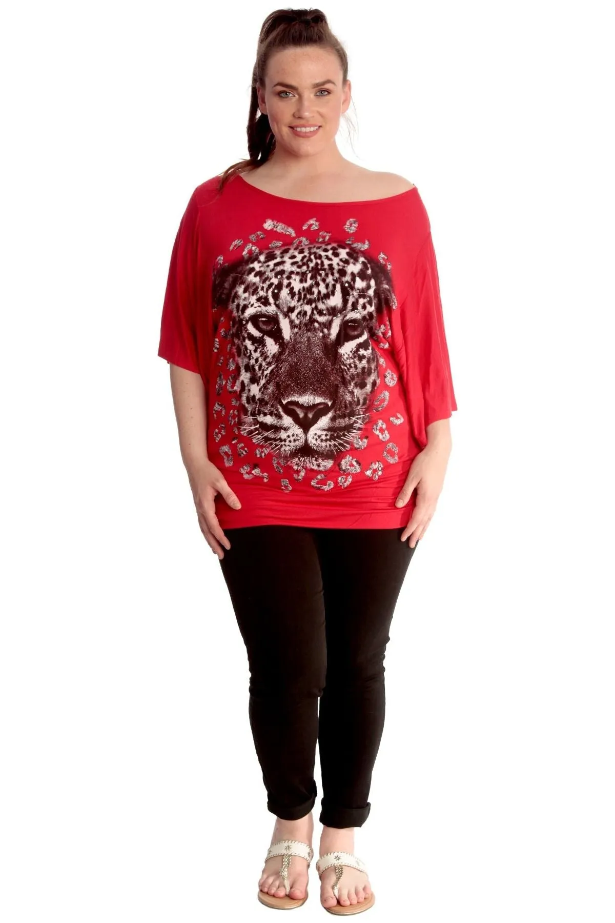 Tiger Print Glitter Batwing Top