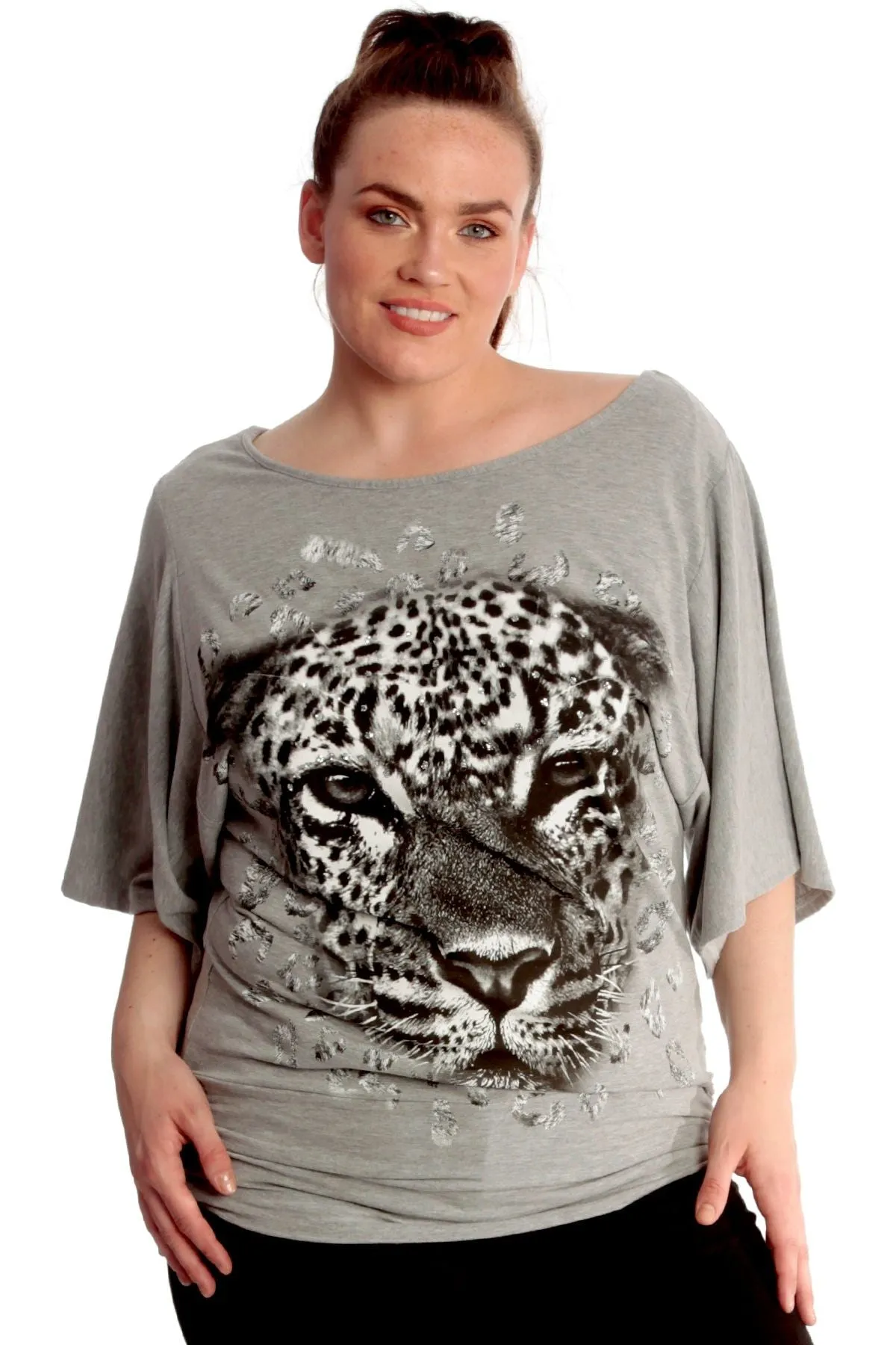 Tiger Print Glitter Batwing Top