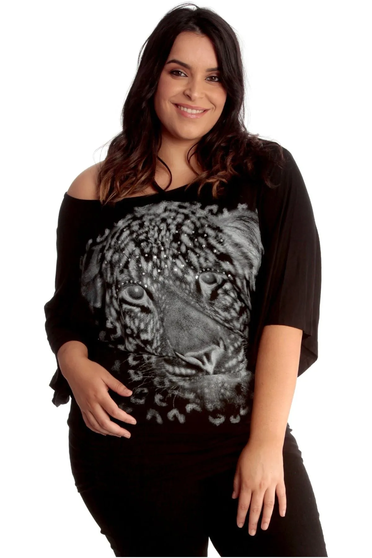 Tiger Print Glitter Batwing Top