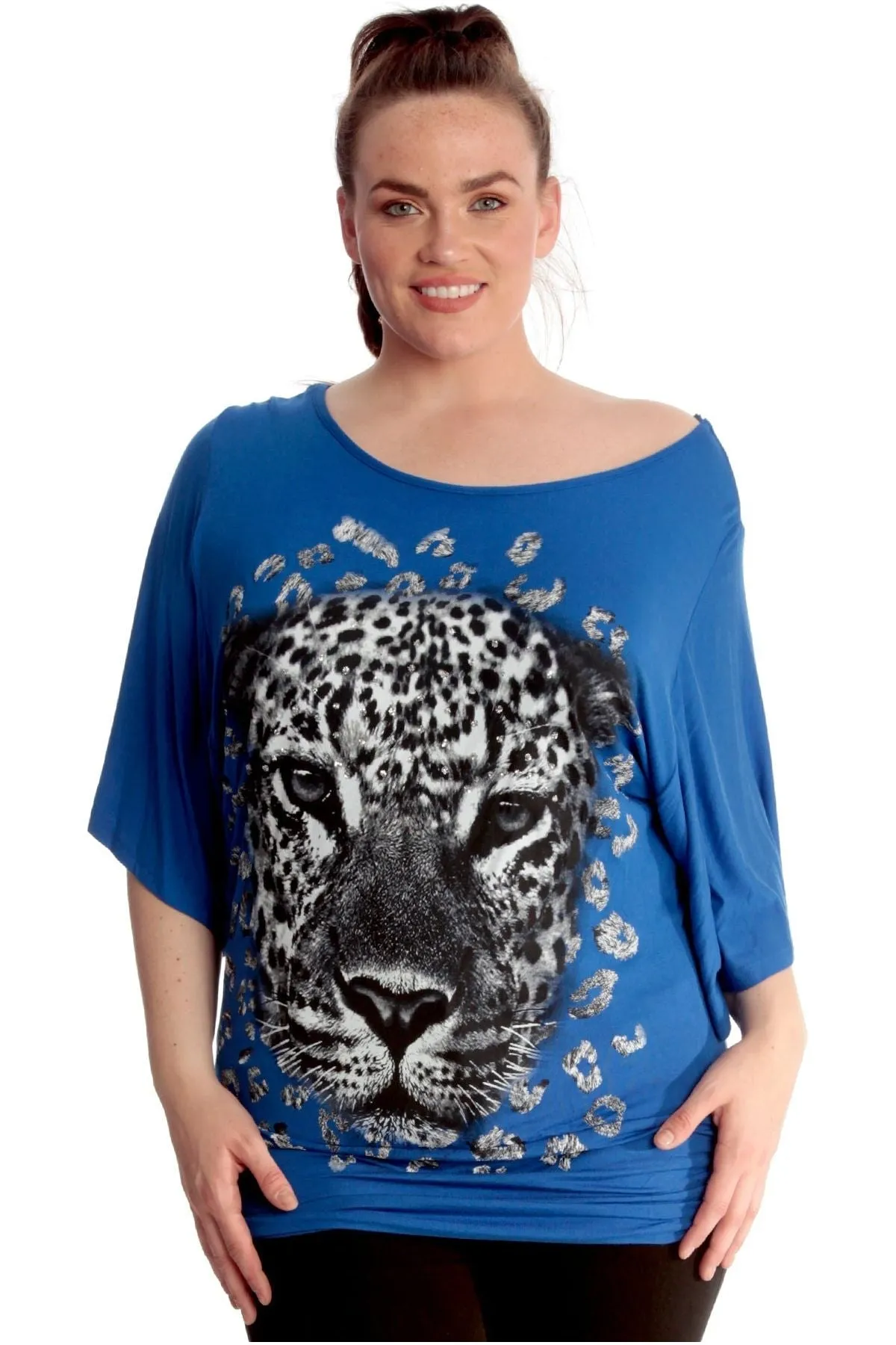 Tiger Print Glitter Batwing Top