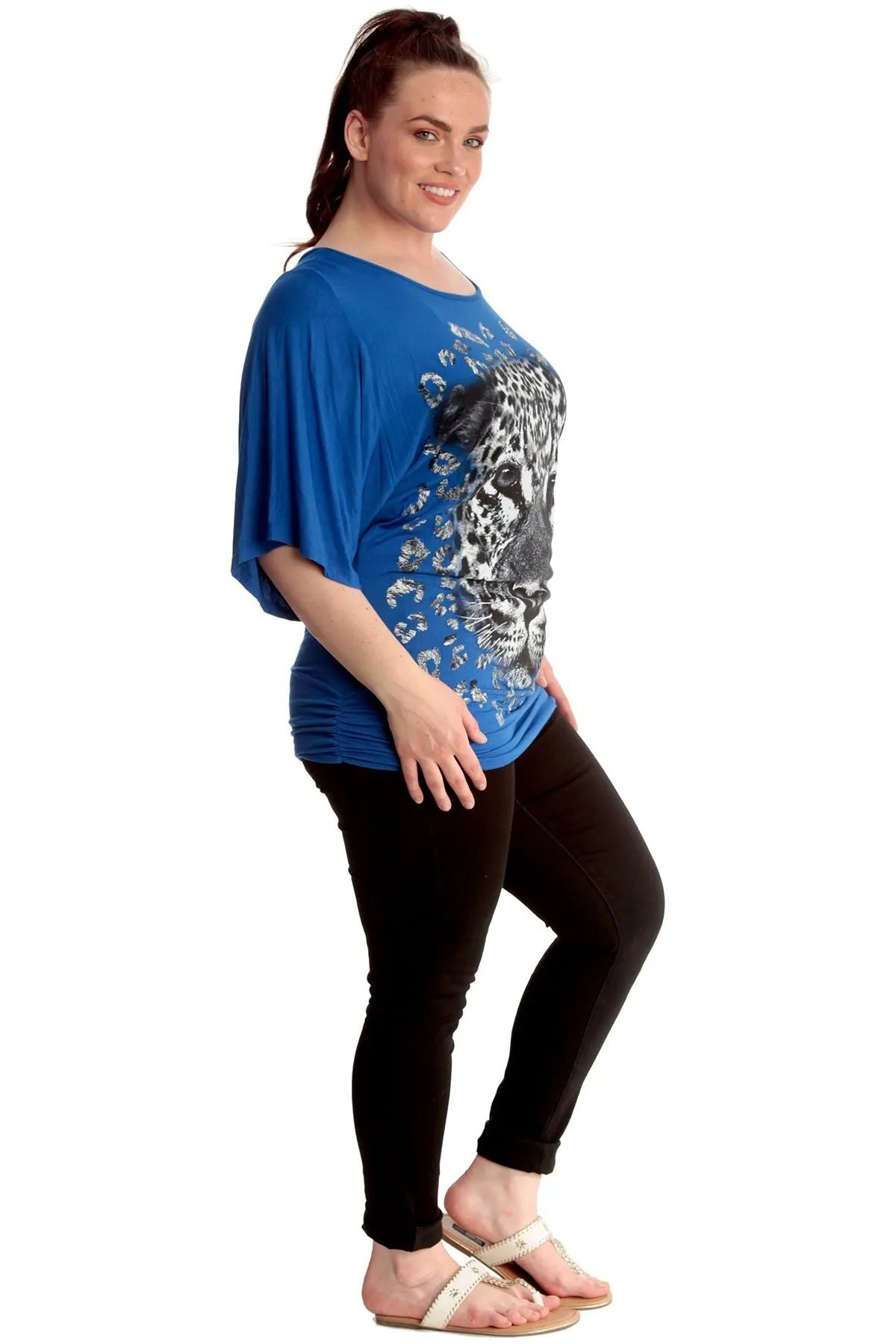 Tiger Print Glitter Batwing Top