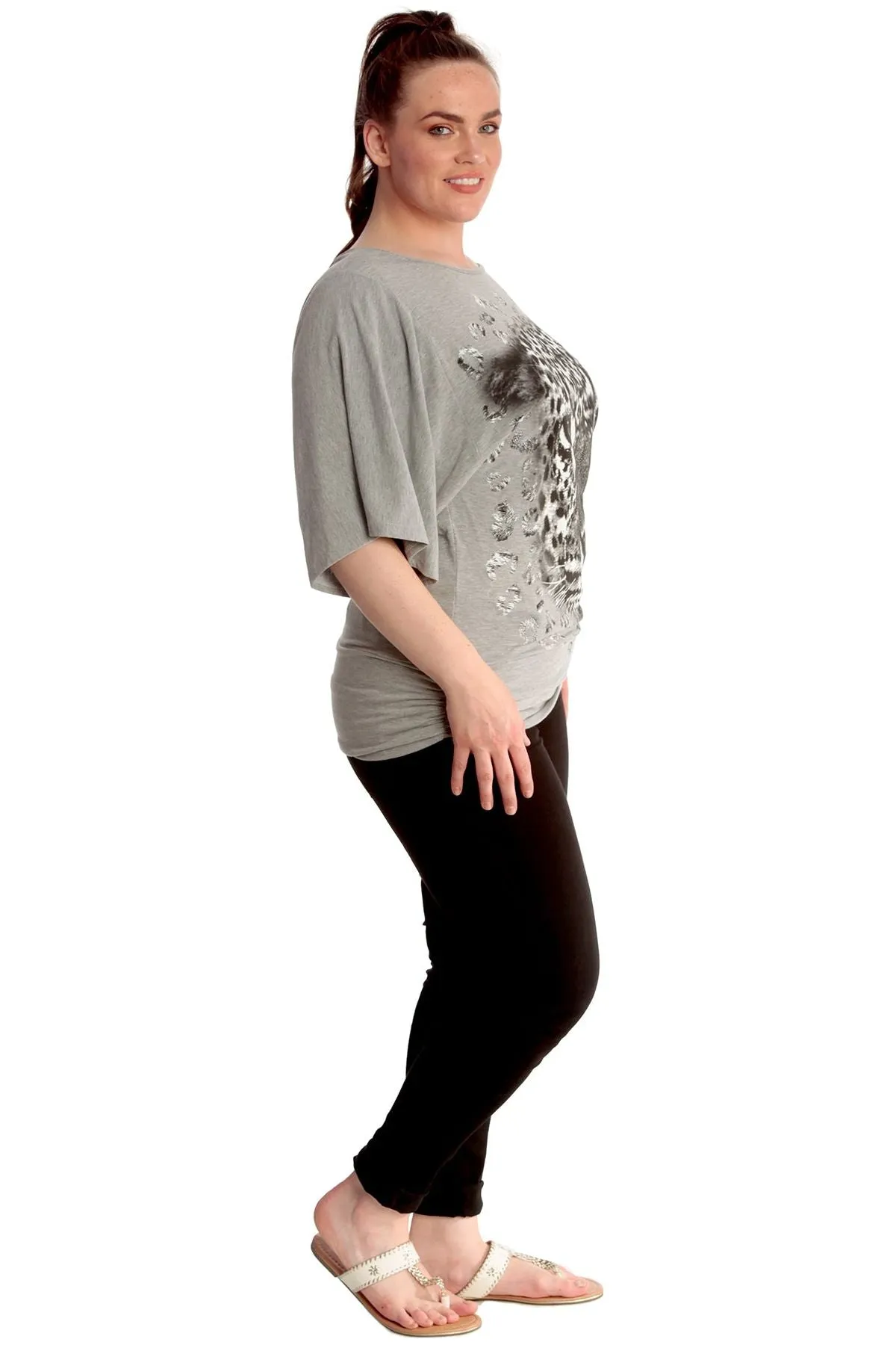 Tiger Print Glitter Batwing Top