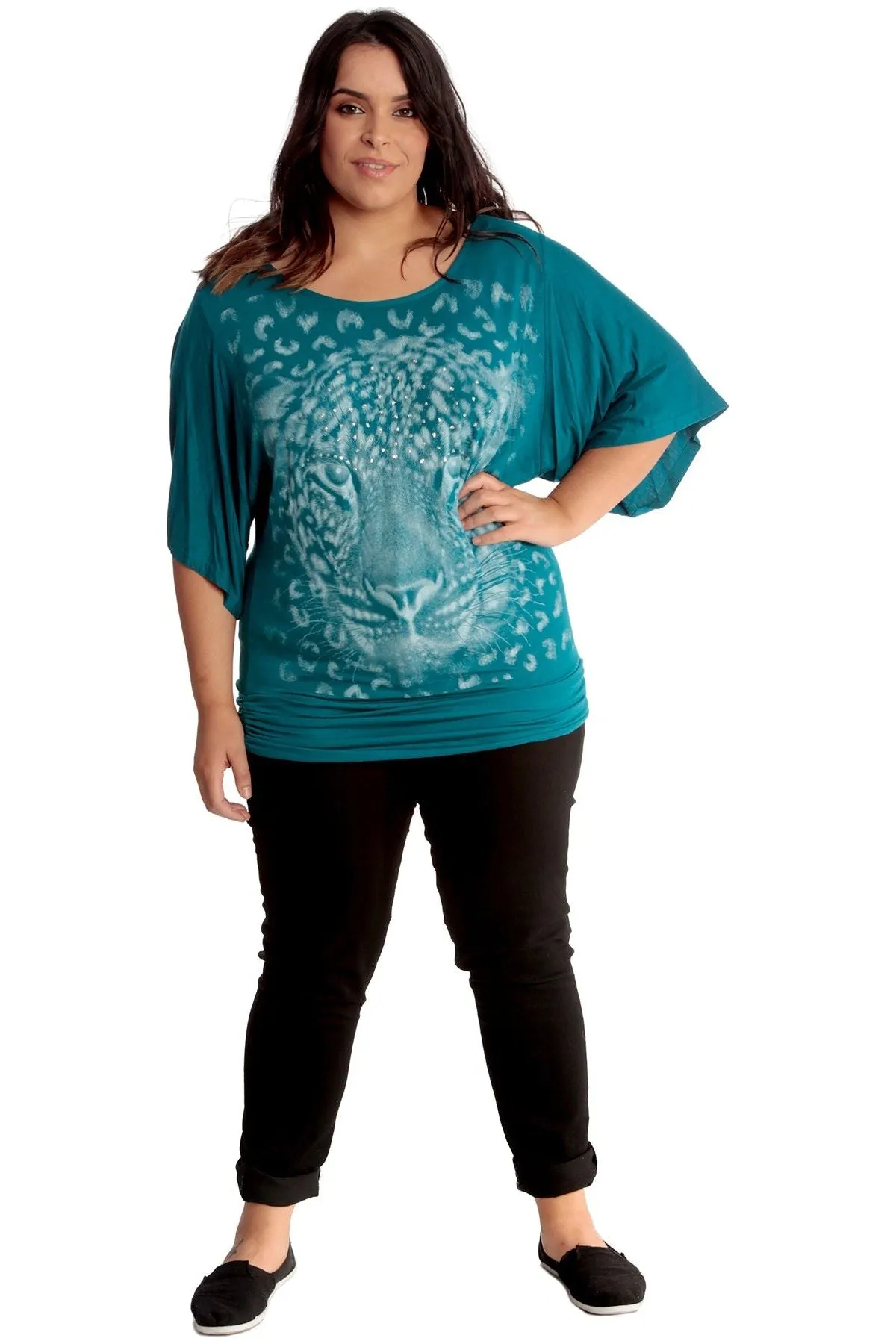 Tiger Print Glitter Batwing Top