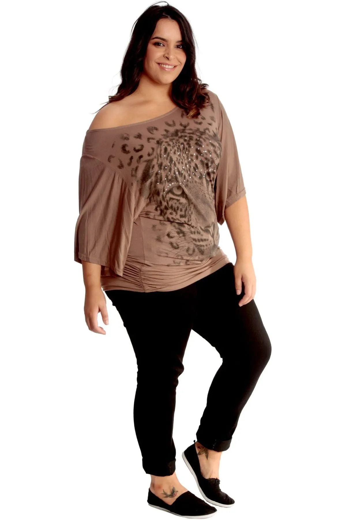 Tiger Print Glitter Batwing Top