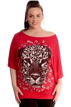 Tiger Print Glitter Batwing Top