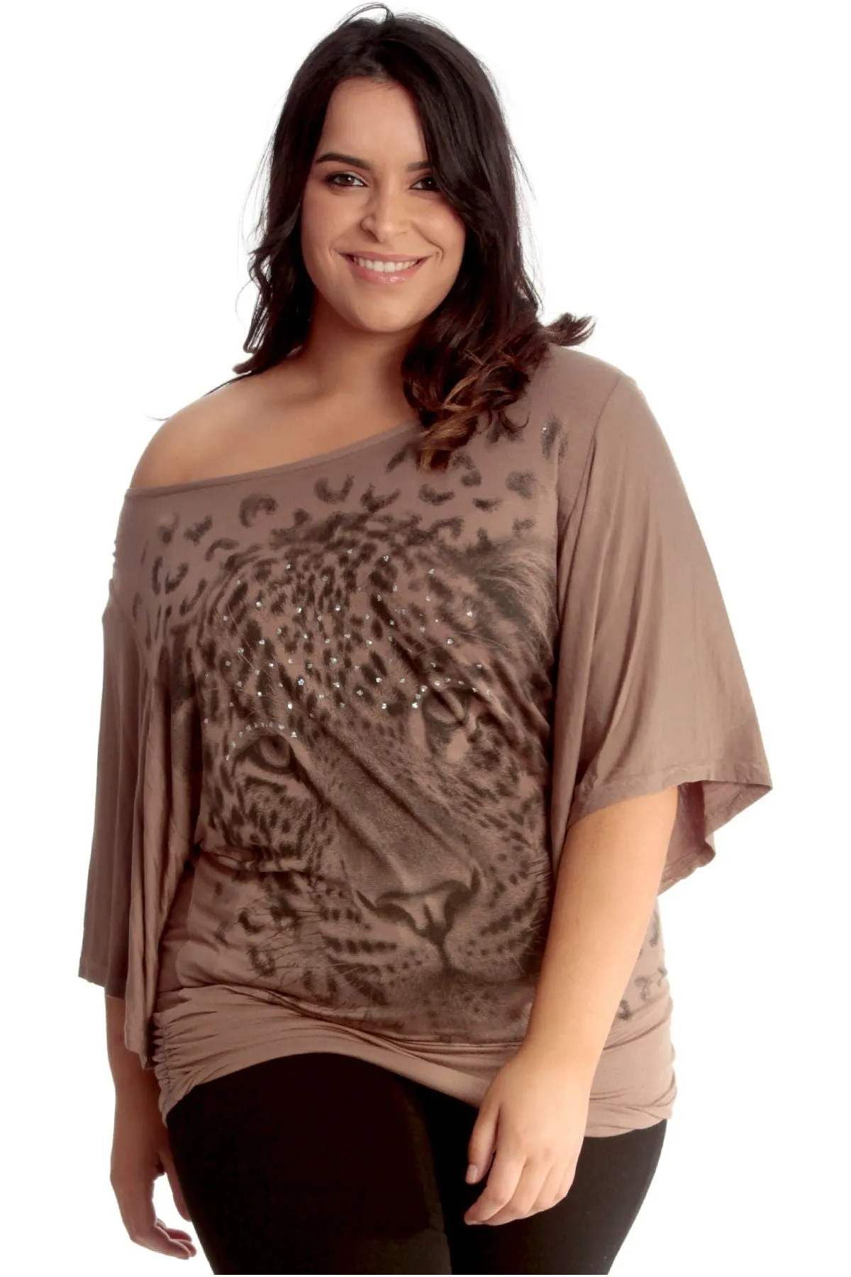 Tiger Print Glitter Batwing Top