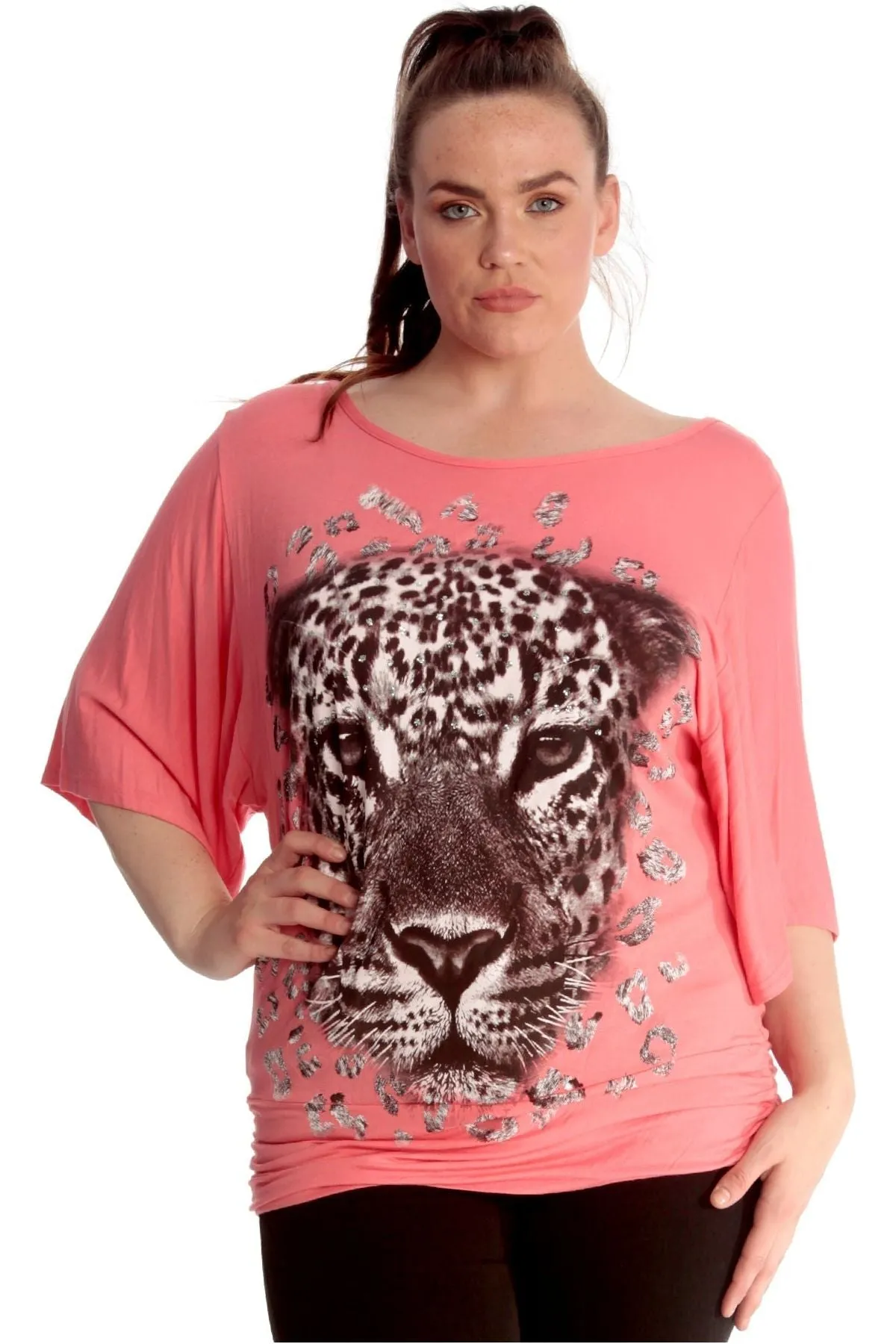 Tiger Print Glitter Batwing Top