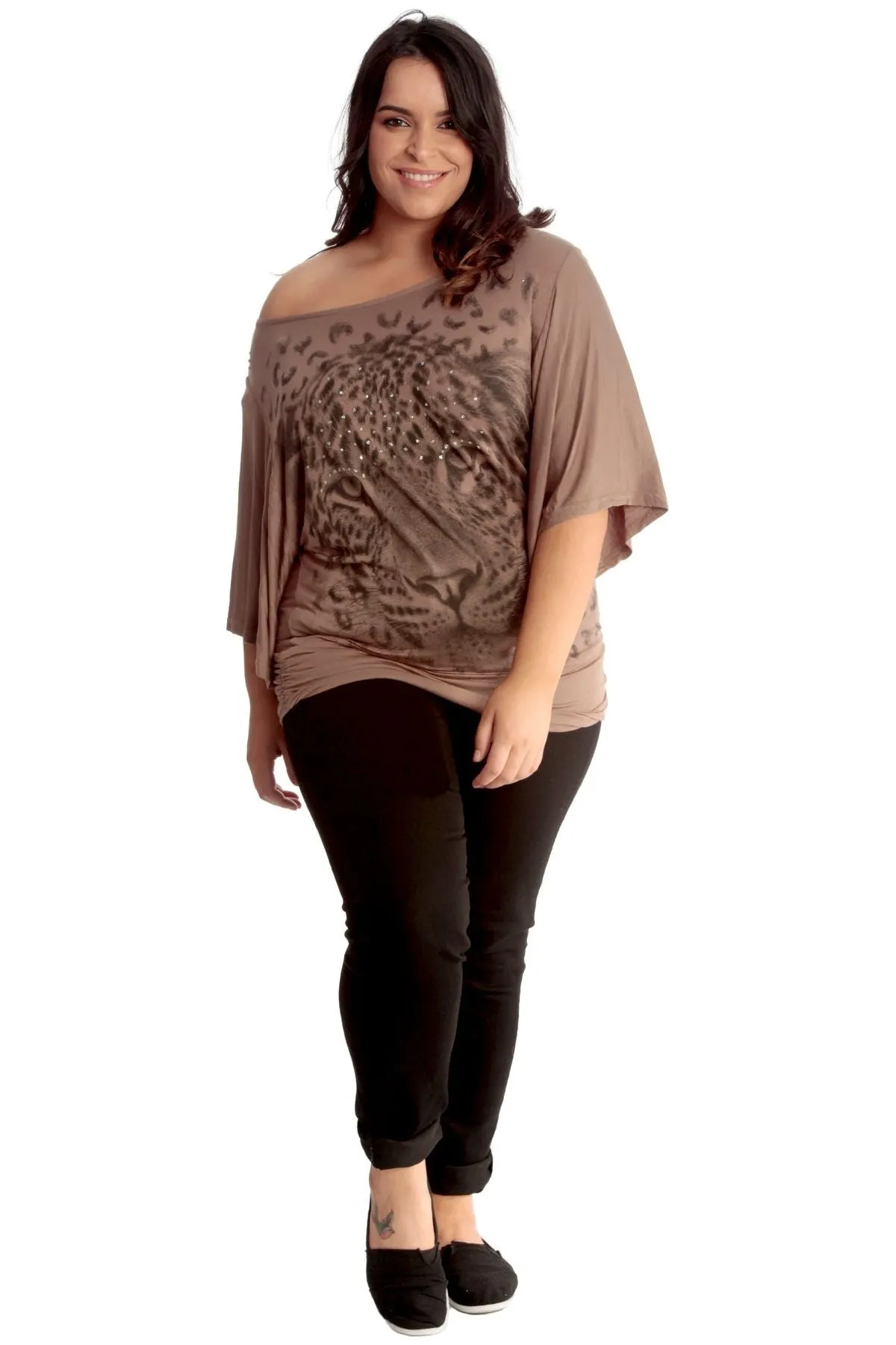Tiger Print Glitter Batwing Top