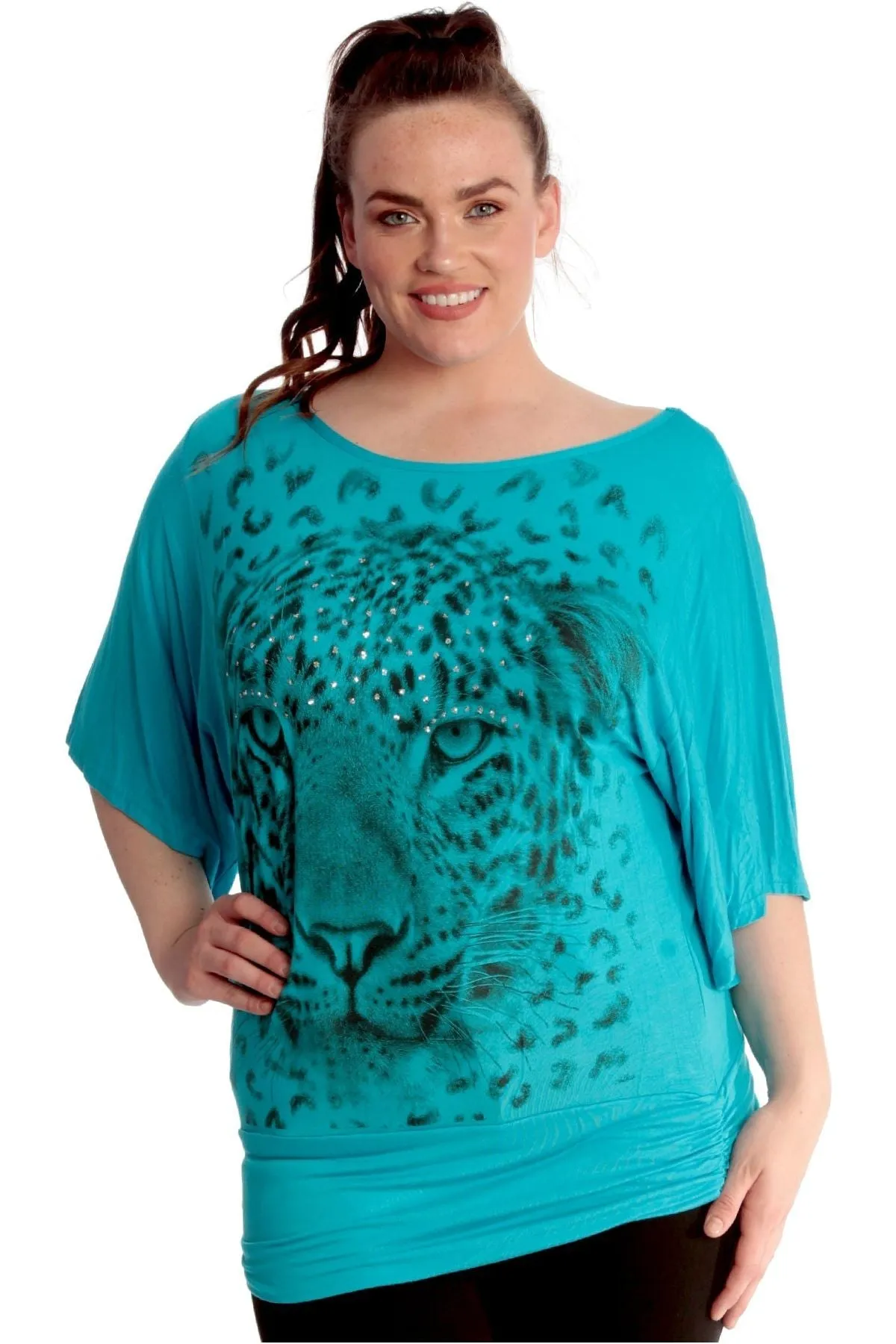 Tiger Print Glitter Batwing Top