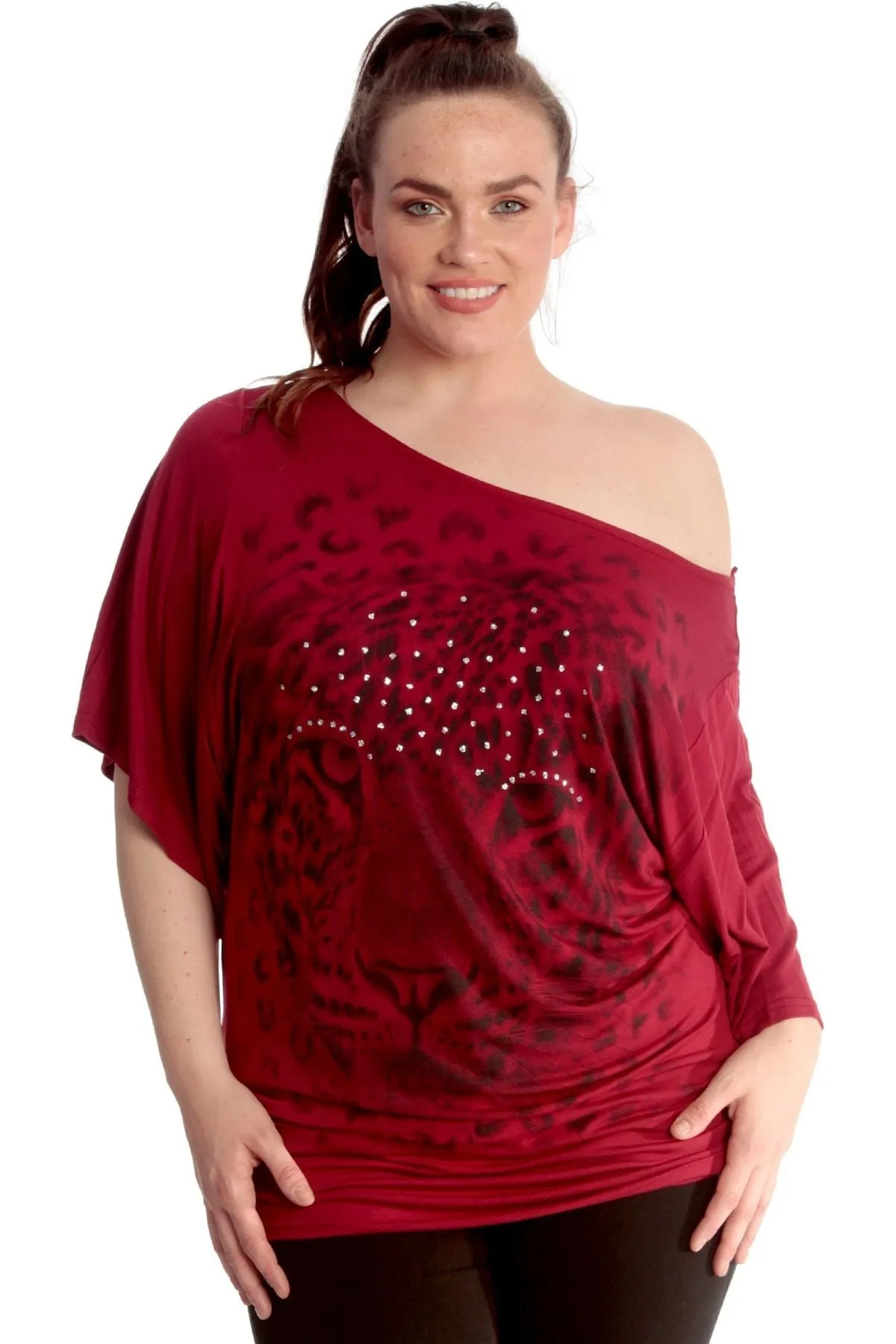 Tiger Print Glitter Batwing Top