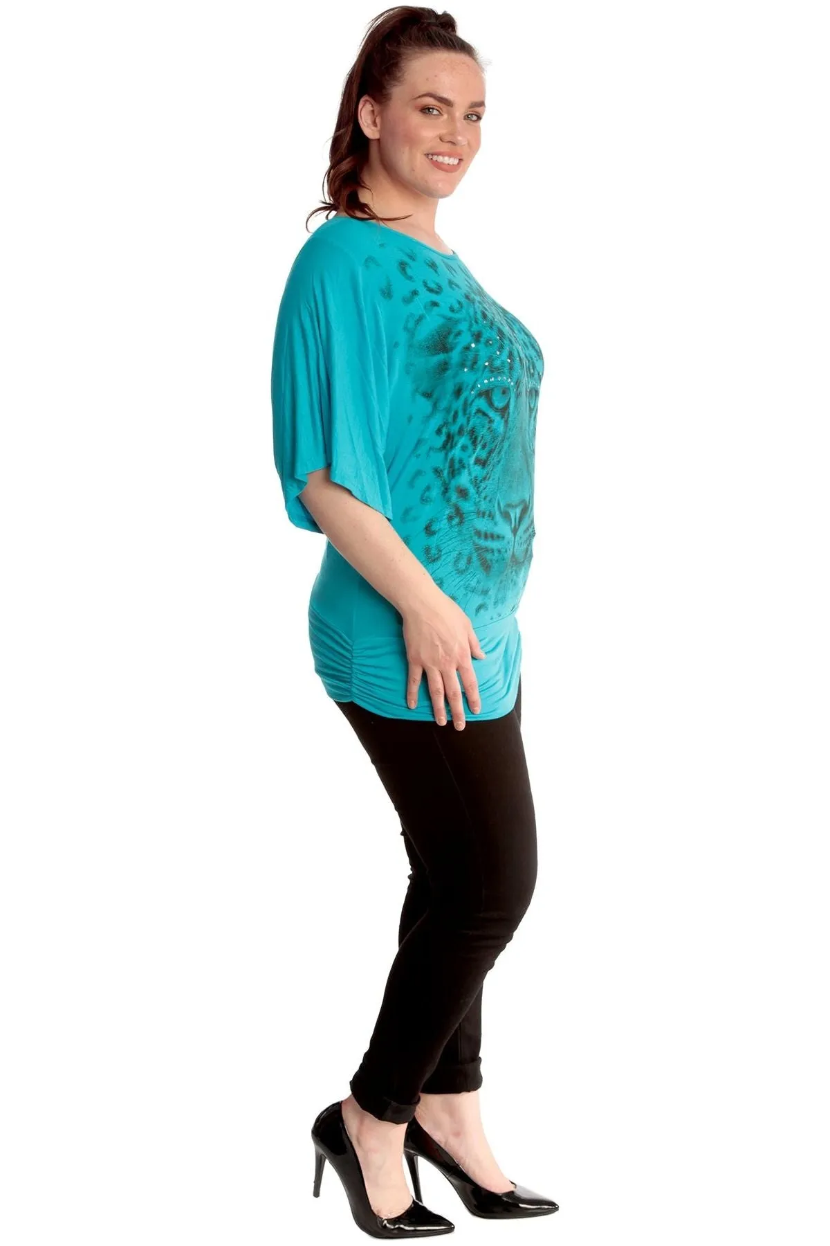Tiger Print Glitter Batwing Top