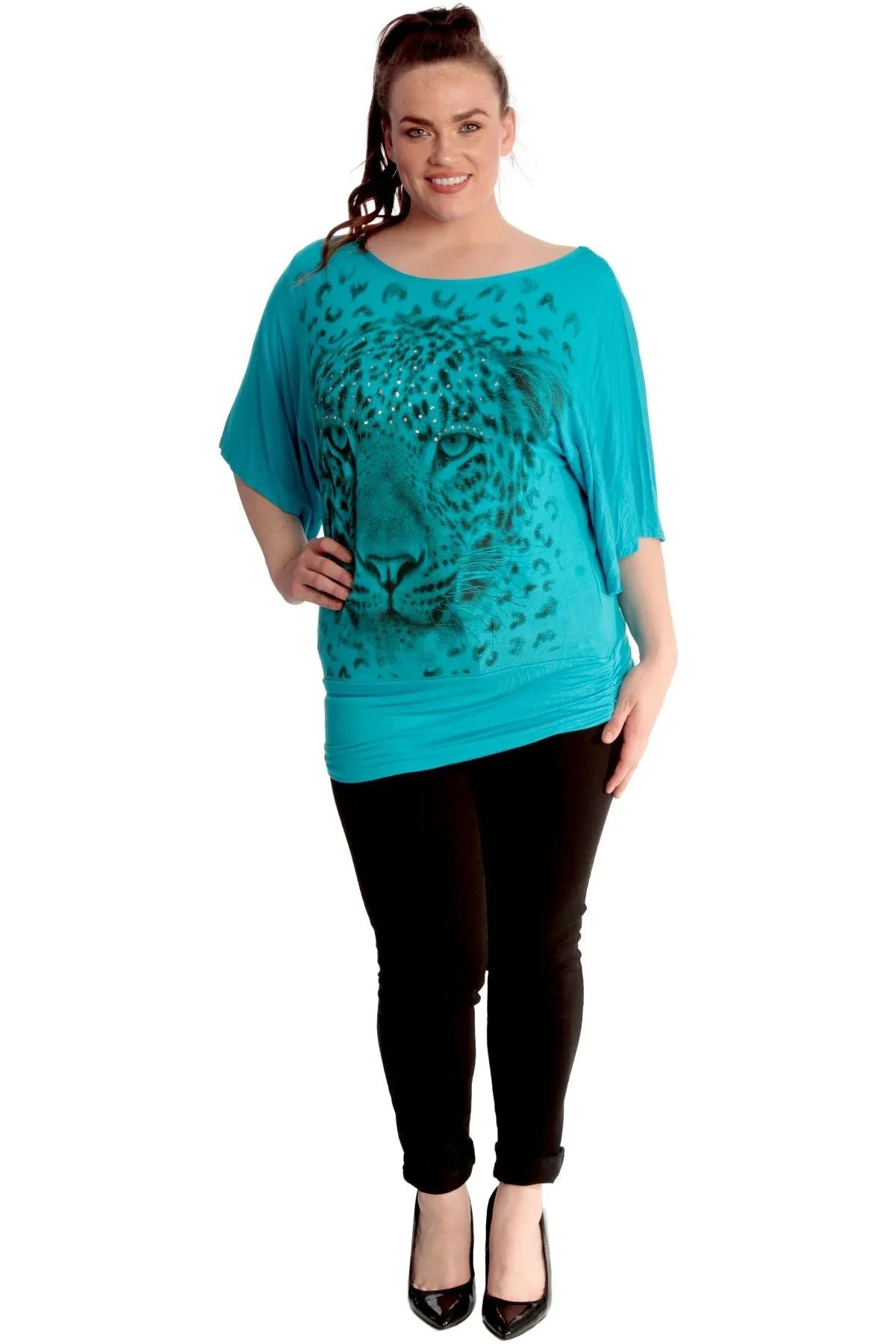 Tiger Print Glitter Batwing Top