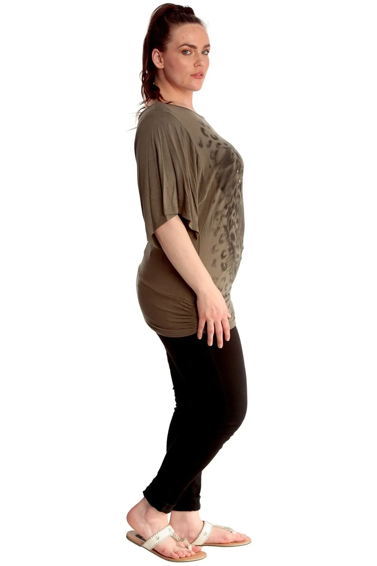 Tiger Print Glitter Batwing Top