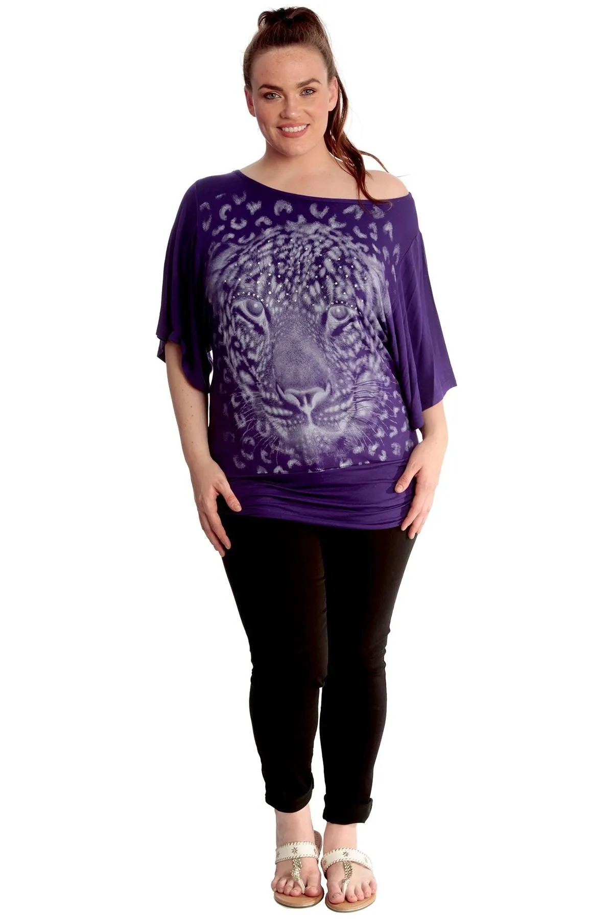 Tiger Print Glitter Batwing Top