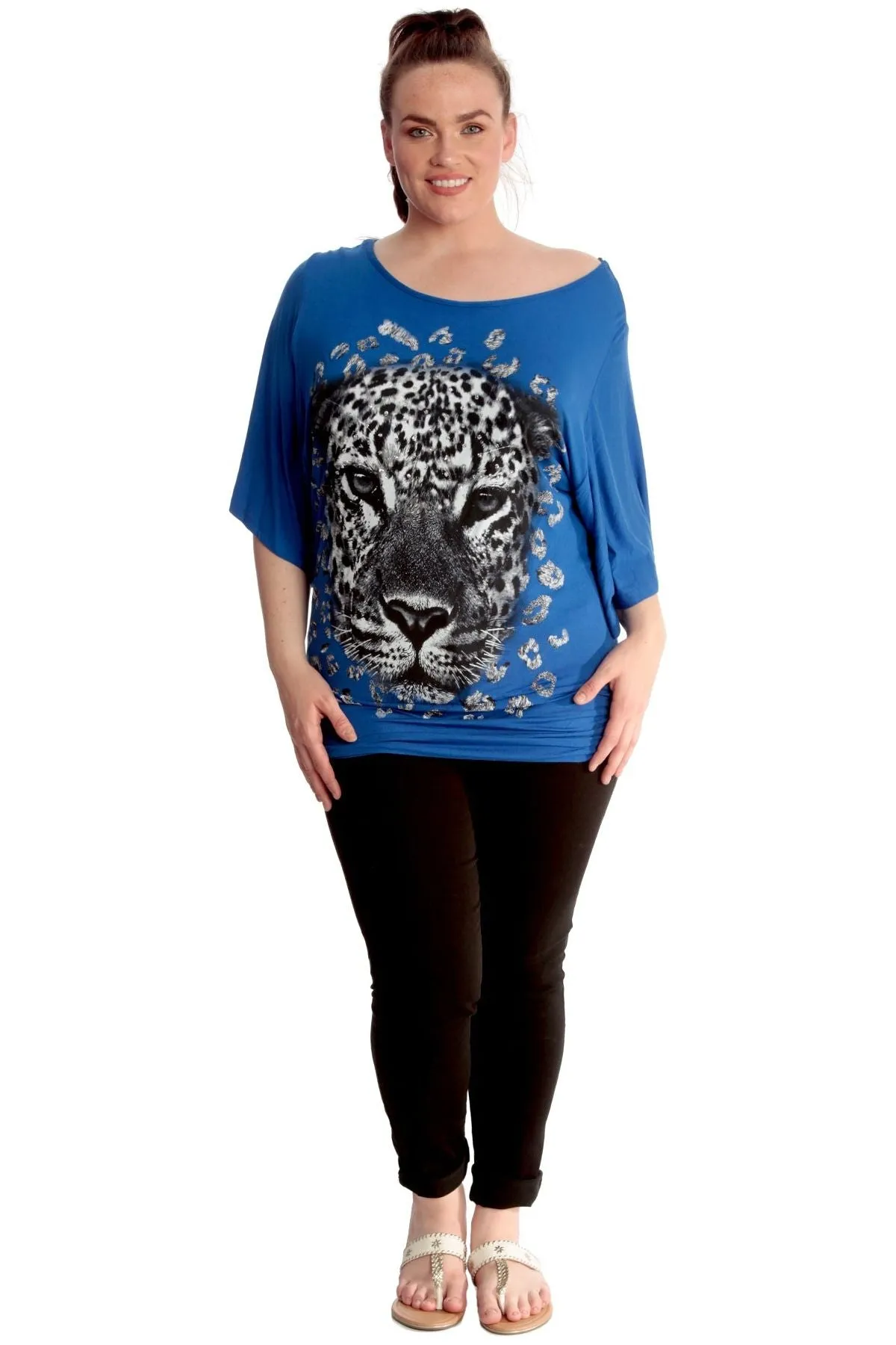 Tiger Print Glitter Batwing Top