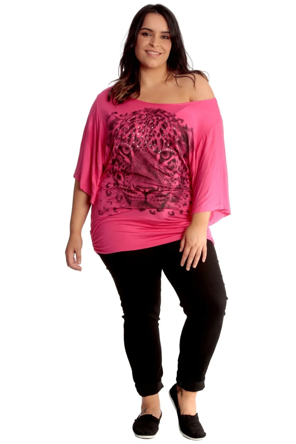 Tiger Print Glitter Batwing Top
