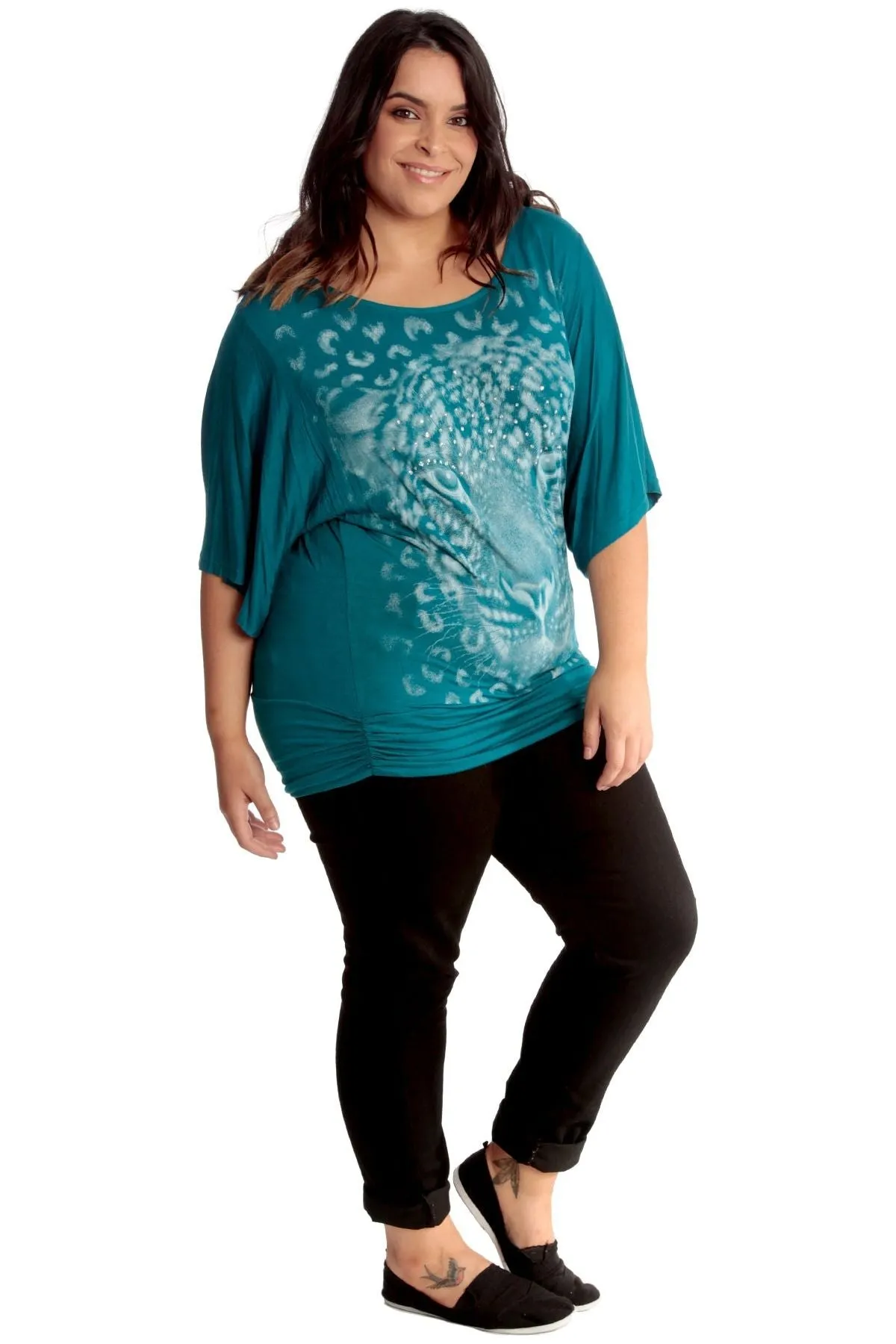 Tiger Print Glitter Batwing Top