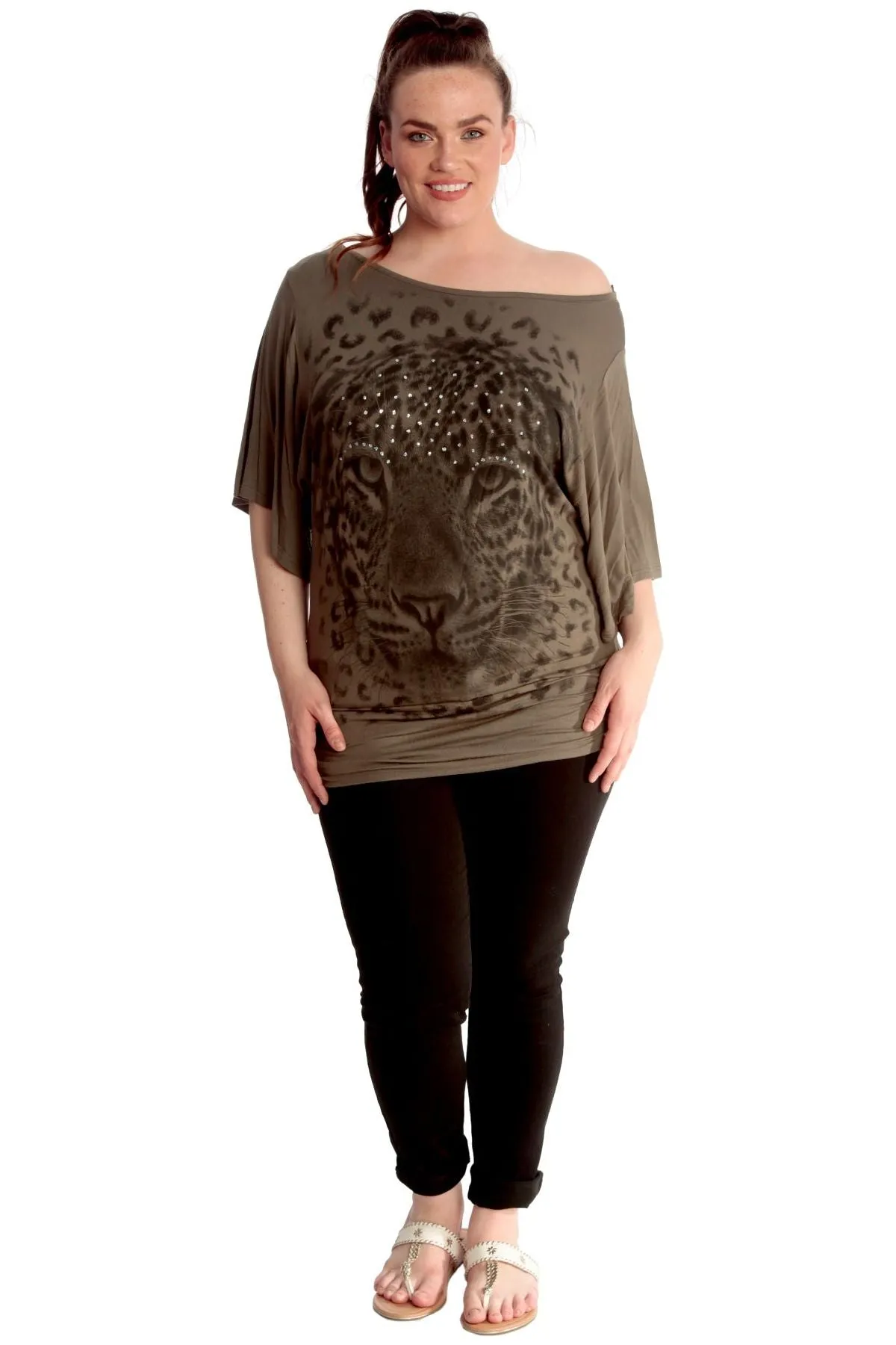 Tiger Print Glitter Batwing Top