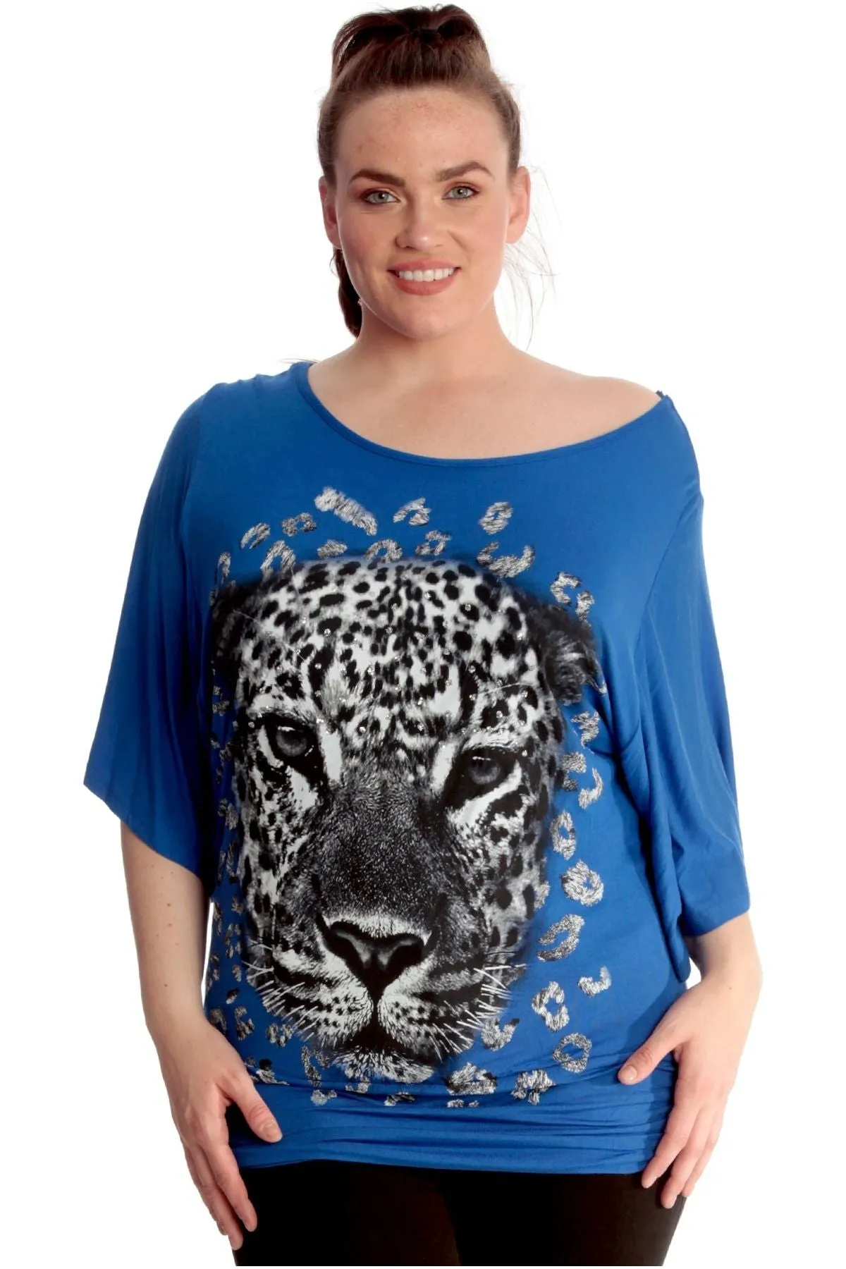 Tiger Print Glitter Batwing Top