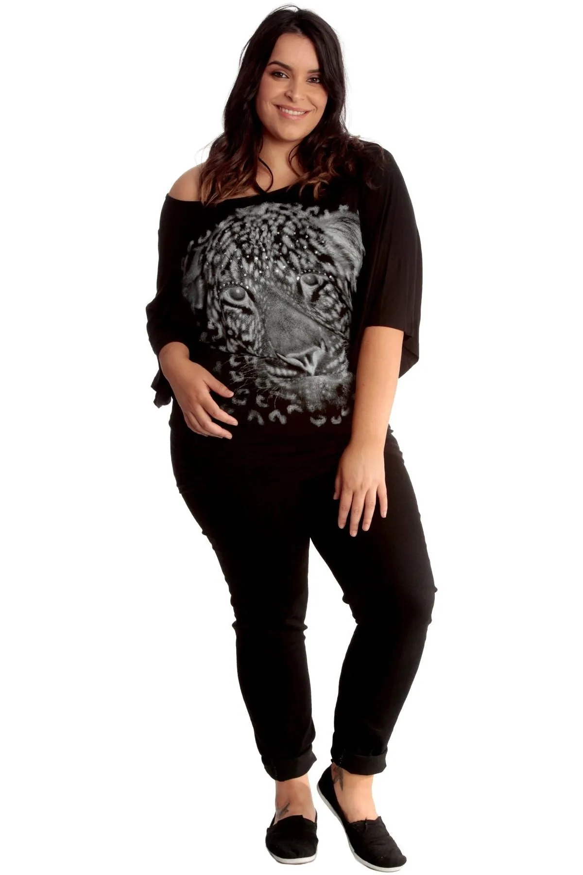 Tiger Print Glitter Batwing Top