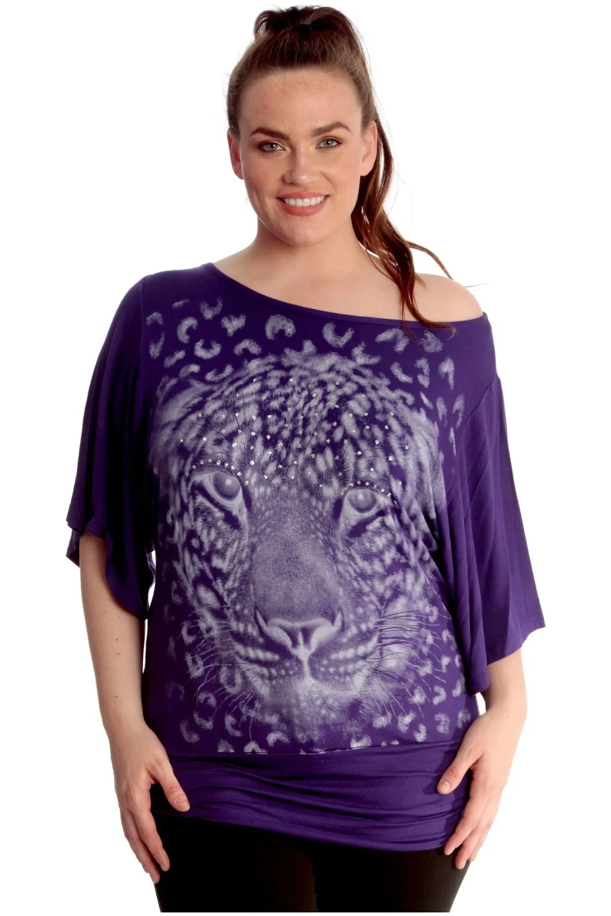 Tiger Print Glitter Batwing Top