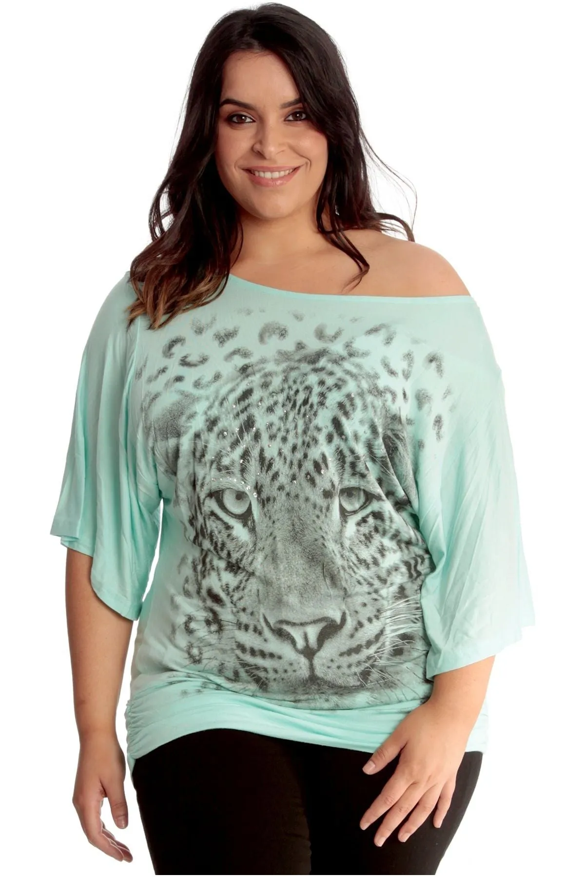 Tiger Print Glitter Batwing Top