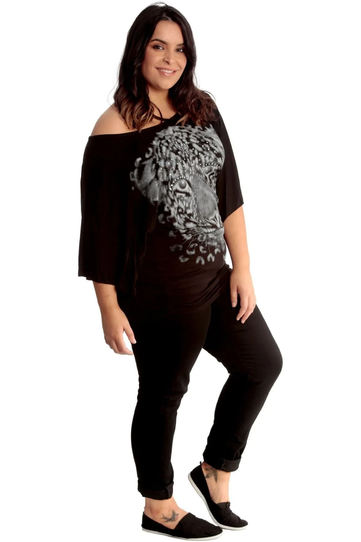 Tiger Print Glitter Batwing Top