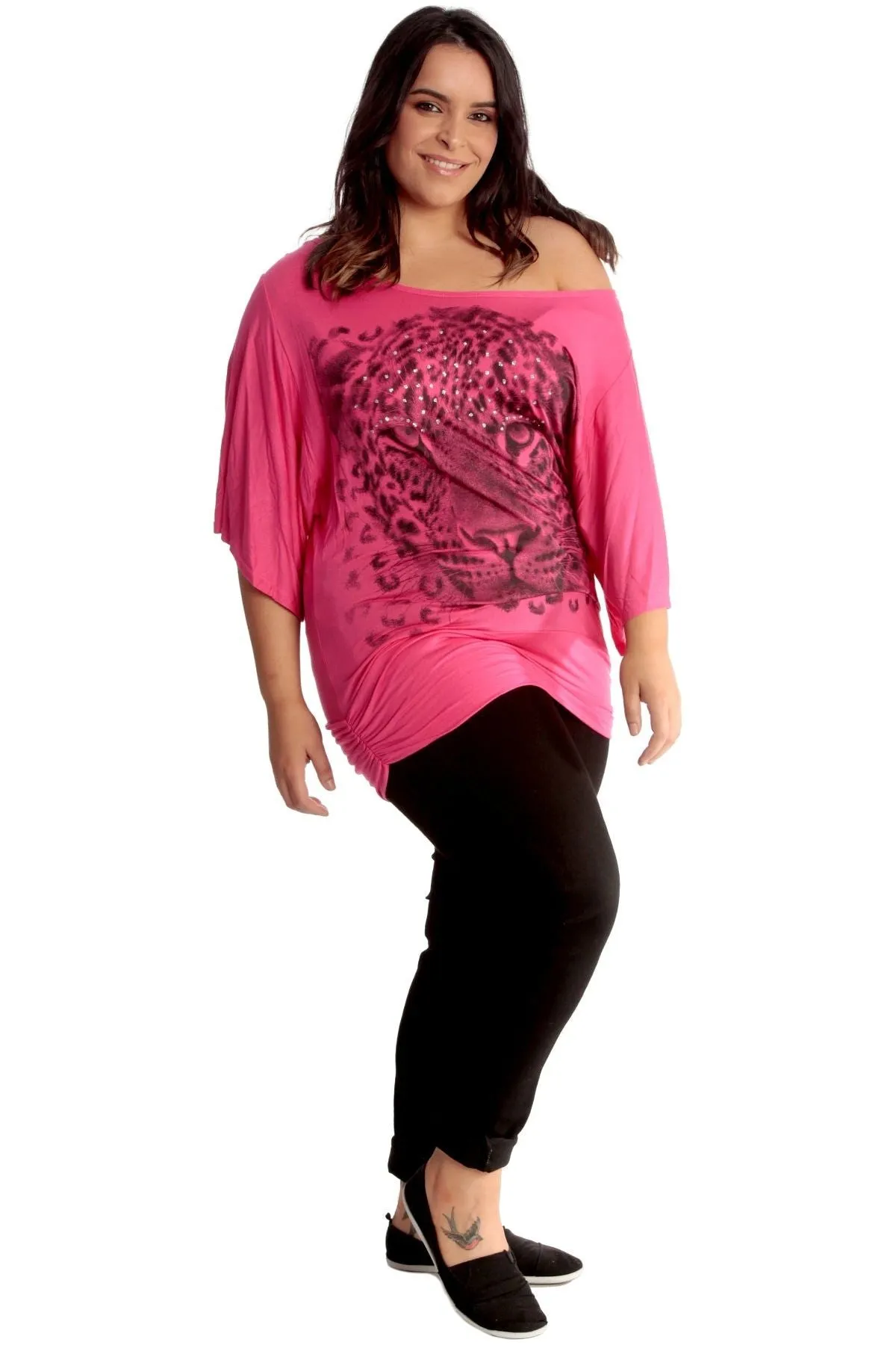 Tiger Print Glitter Batwing Top