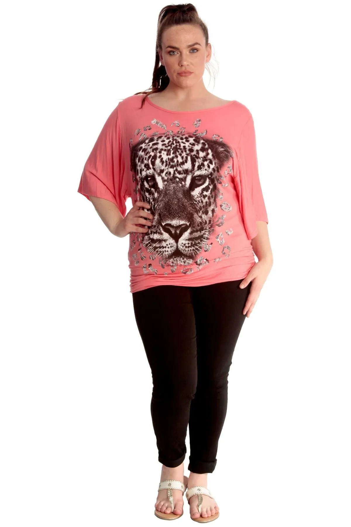 Tiger Print Glitter Batwing Top