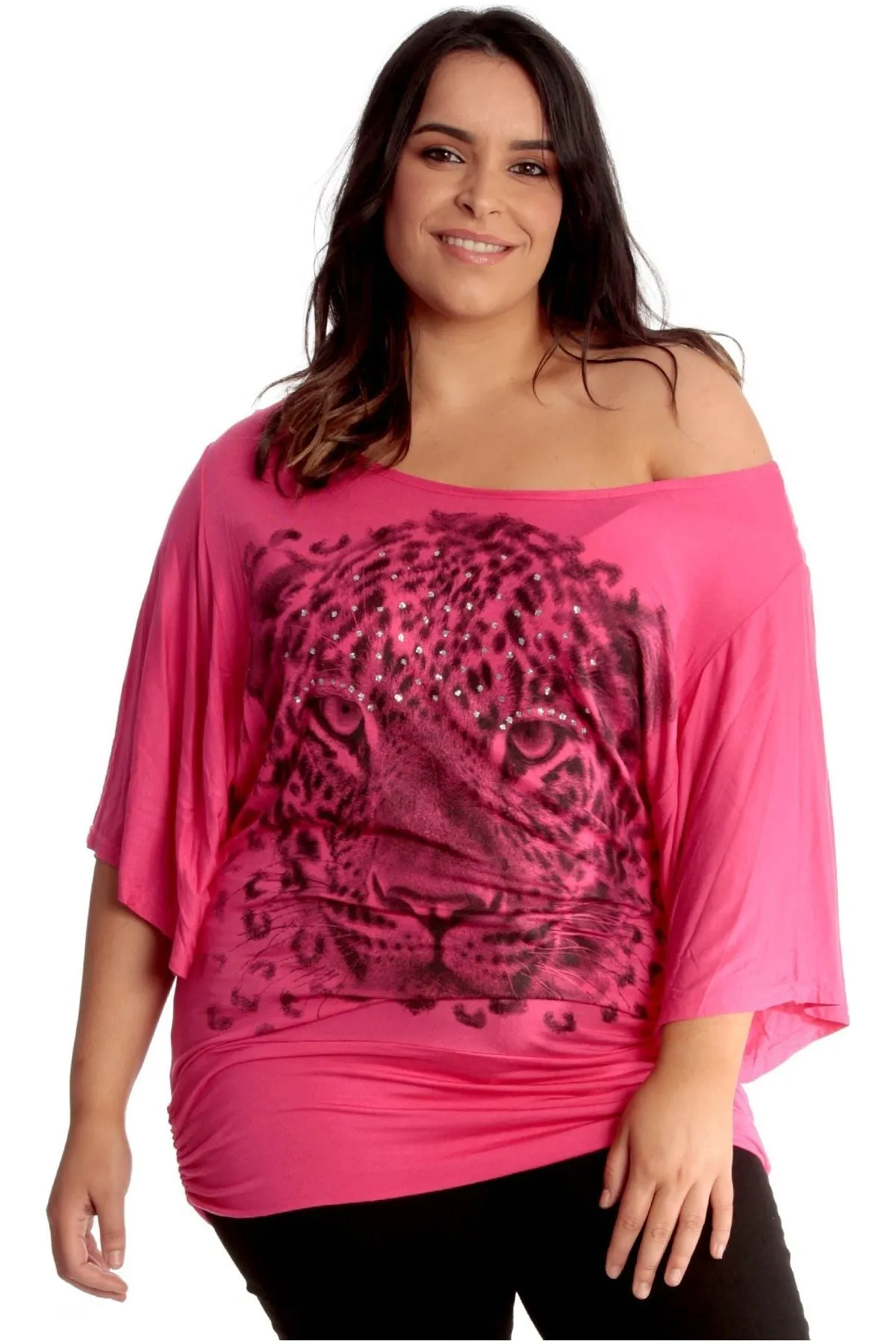 Tiger Print Glitter Batwing Top