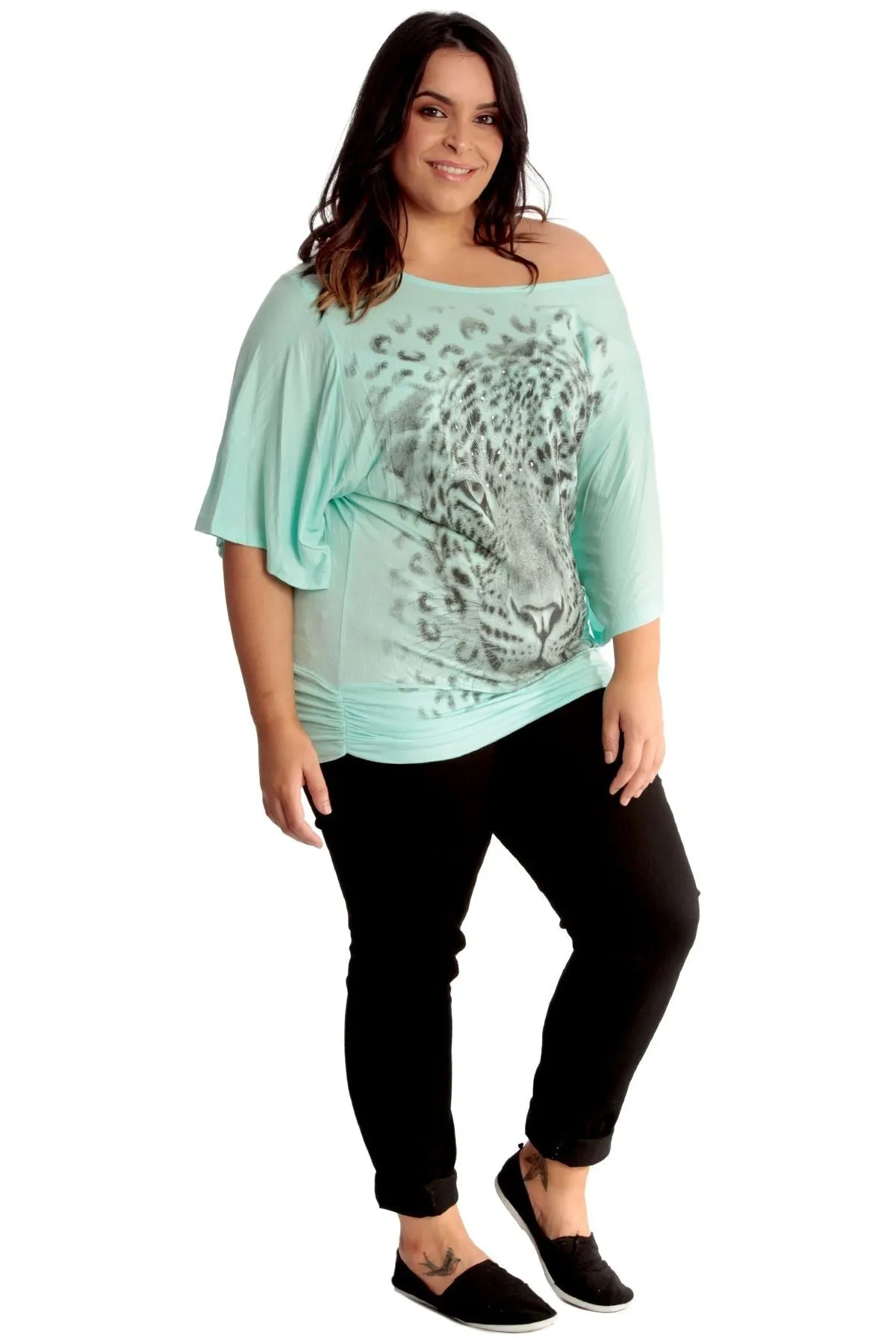 Tiger Print Glitter Batwing Top