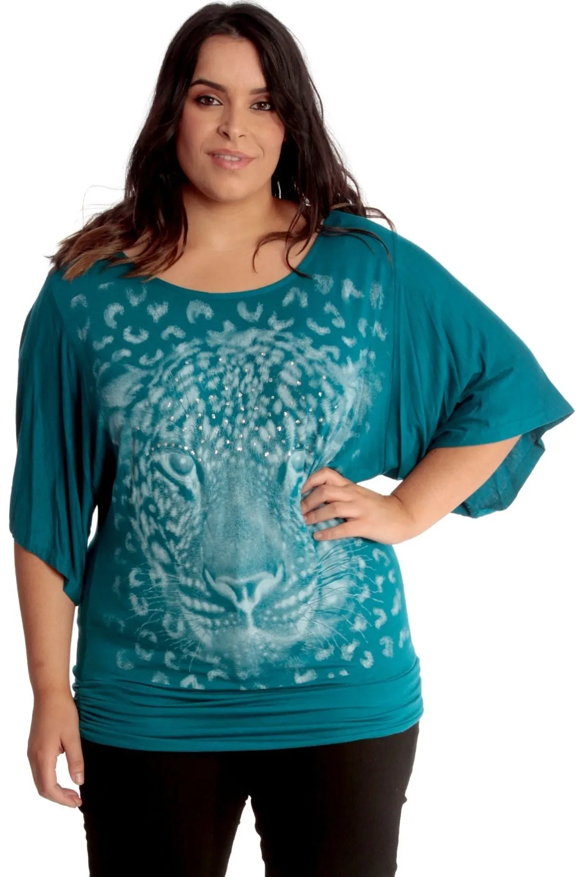 Tiger Print Glitter Batwing Top