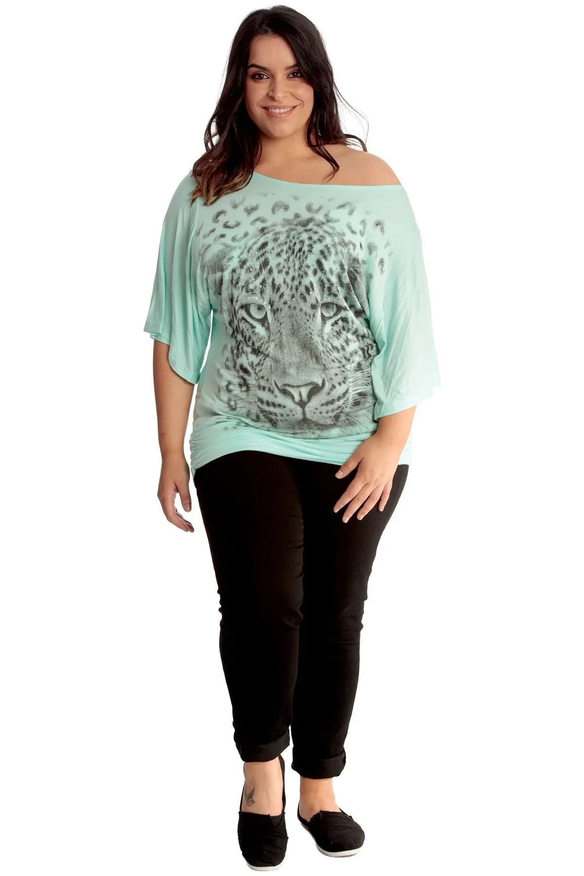 Tiger Print Glitter Batwing Top