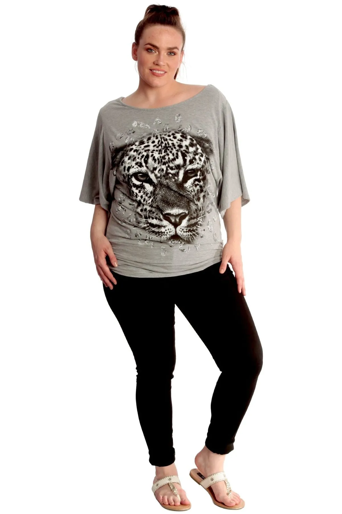 Tiger Print Glitter Batwing Top