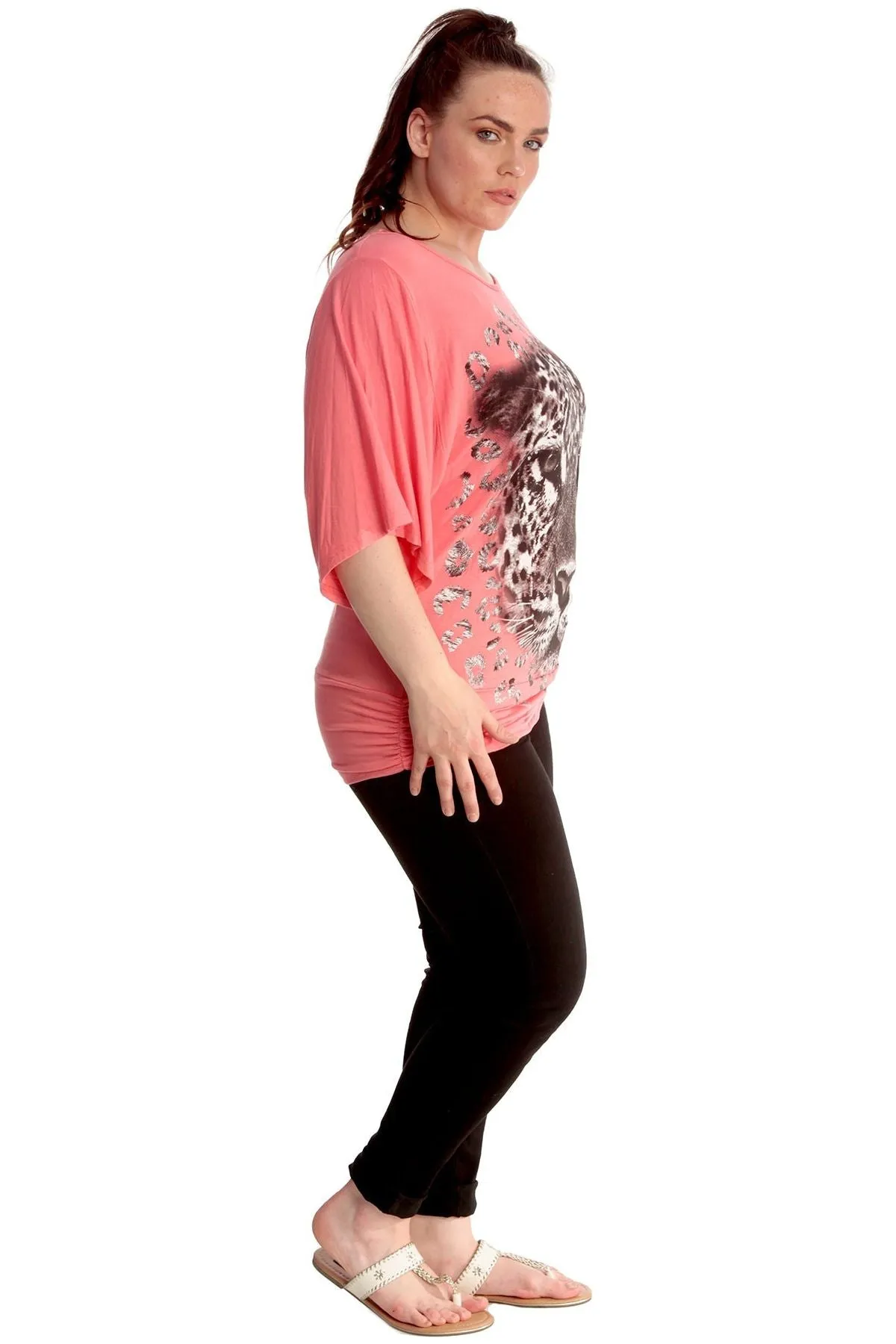Tiger Print Glitter Batwing Top