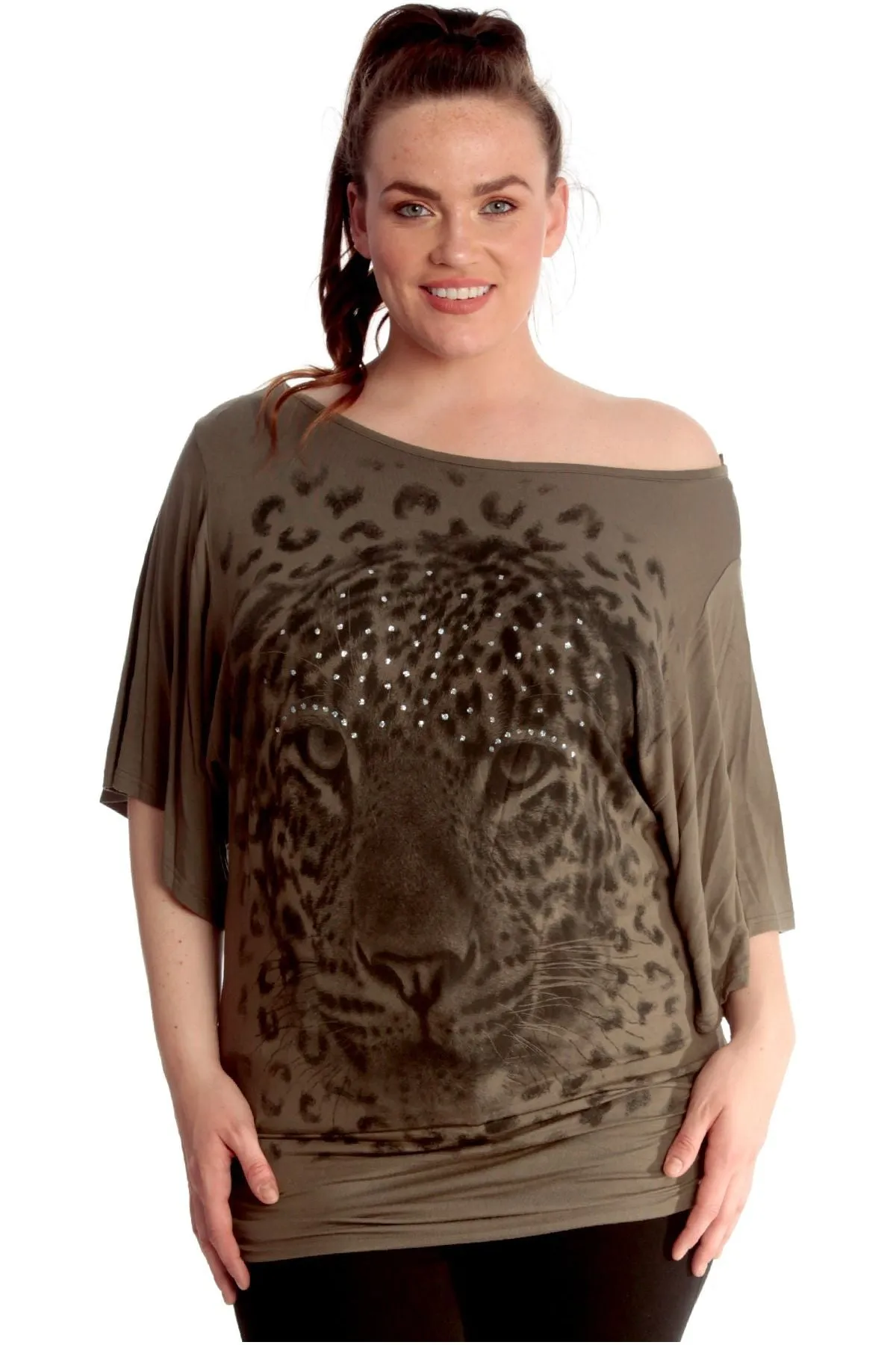 Tiger Print Glitter Batwing Top