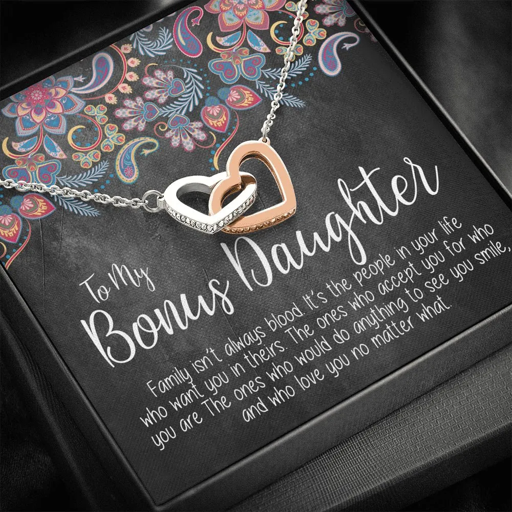 To My Bonus Daughter Necklace Interlocking Hearts