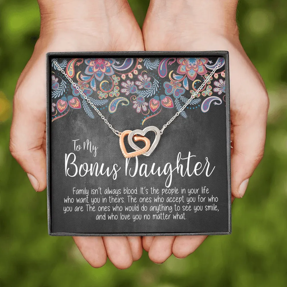 To My Bonus Daughter Necklace Interlocking Hearts