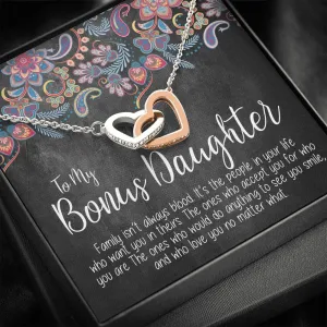 To My Bonus Daughter Necklace Interlocking Hearts