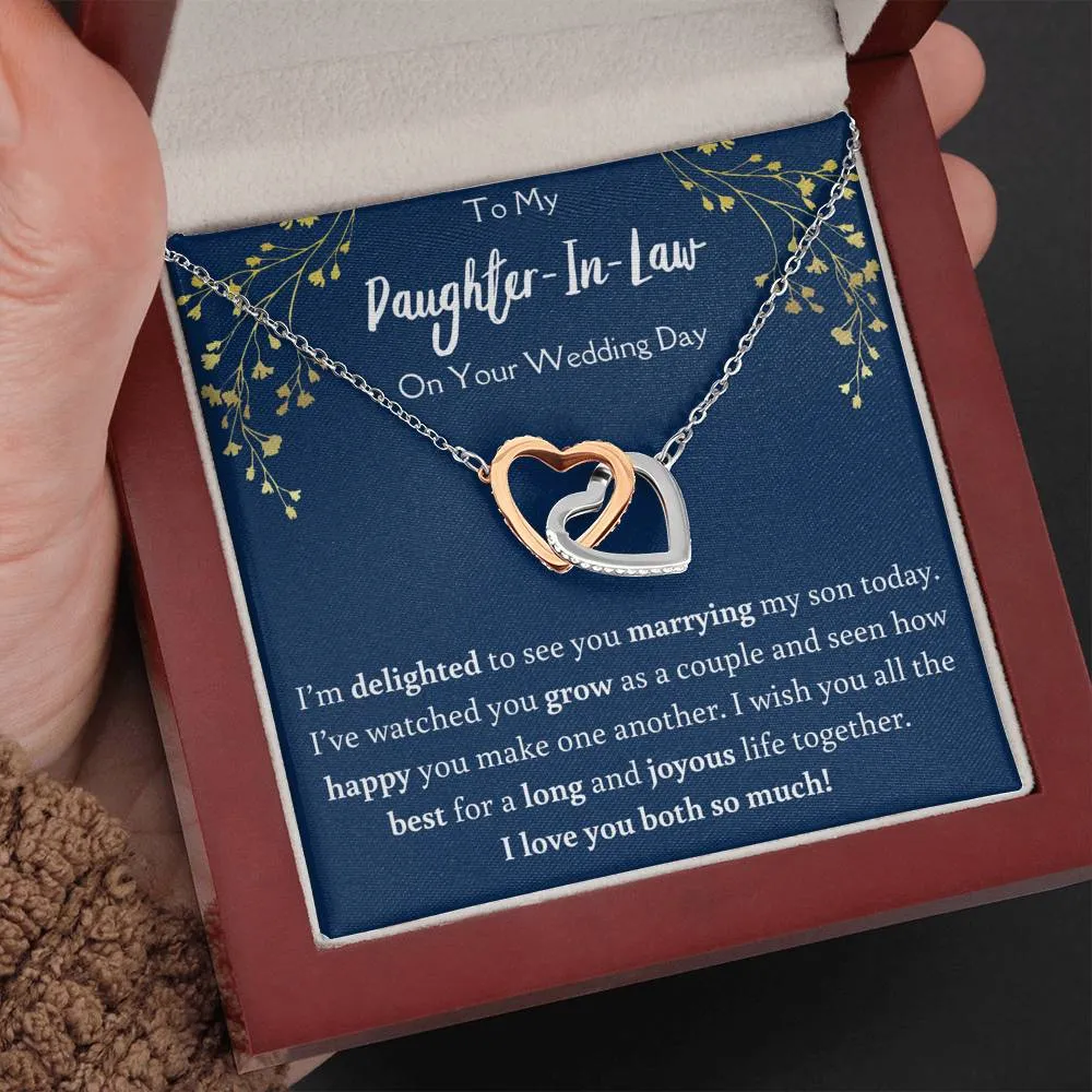To My Daughter In Law On Your Wedding Day Interlocking Hearts Necklace