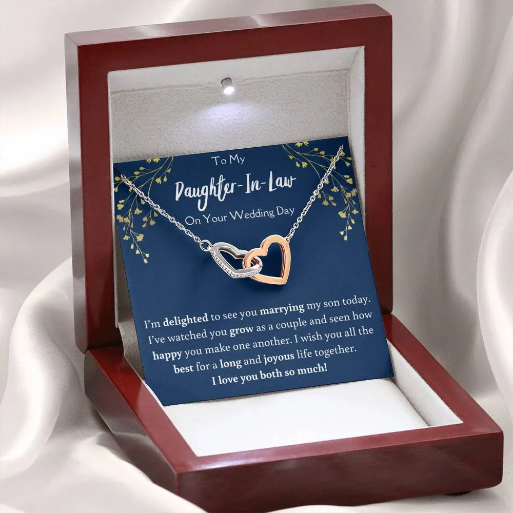 To My Daughter In Law On Your Wedding Day Interlocking Hearts Necklace