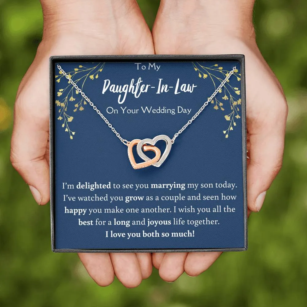 To My Daughter In Law On Your Wedding Day Interlocking Hearts Necklace