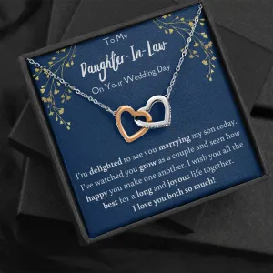 To My Daughter In Law On Your Wedding Day Interlocking Hearts Necklace