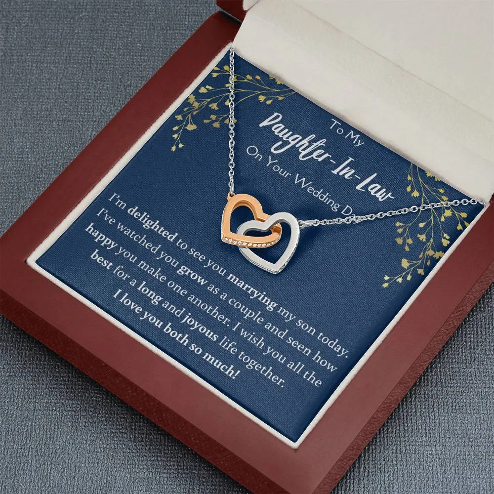 To My Daughter In Law On Your Wedding Day Interlocking Hearts Necklace