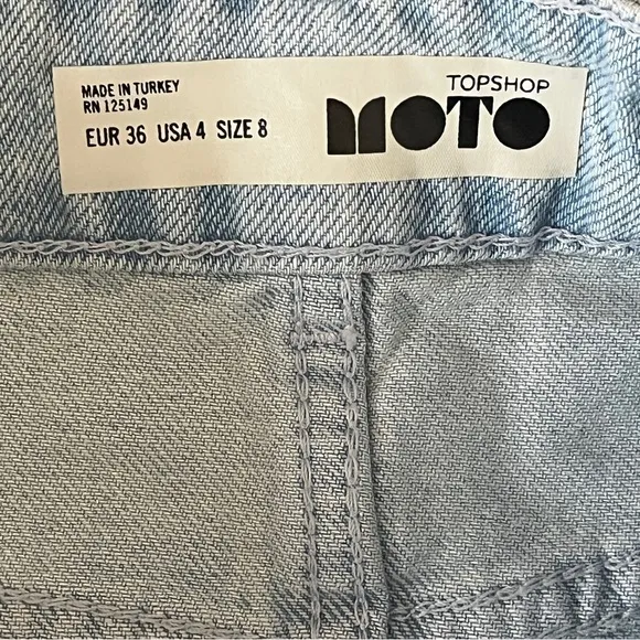 Topshop MOTO Diamante Iridescent Crystal Embellished Raw Hem Denim Mini Skirt 4