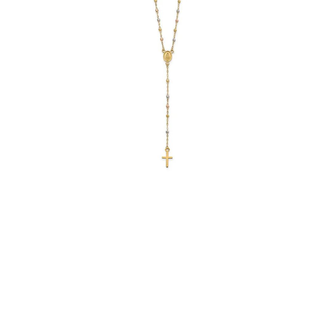 Tri-Color Faceted Beads Rosary Necklace (14K)