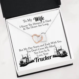 Truckers Wife Interlocking Hearts Necklace, To My Wife Love Your Trucker