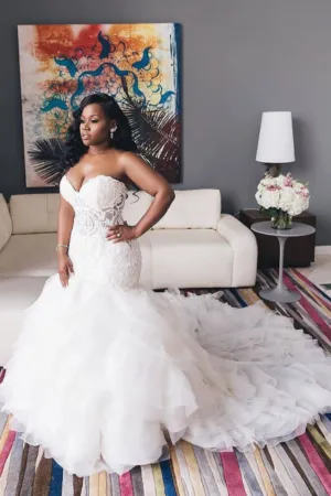 Trumpet Mermaid Wedding Dress Sweetheart Lace Beaded Bridal Gown APW0409