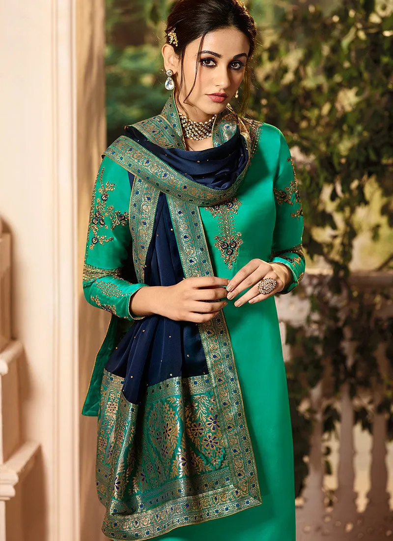 Turquoise And Blue Palazzo Pant Suit