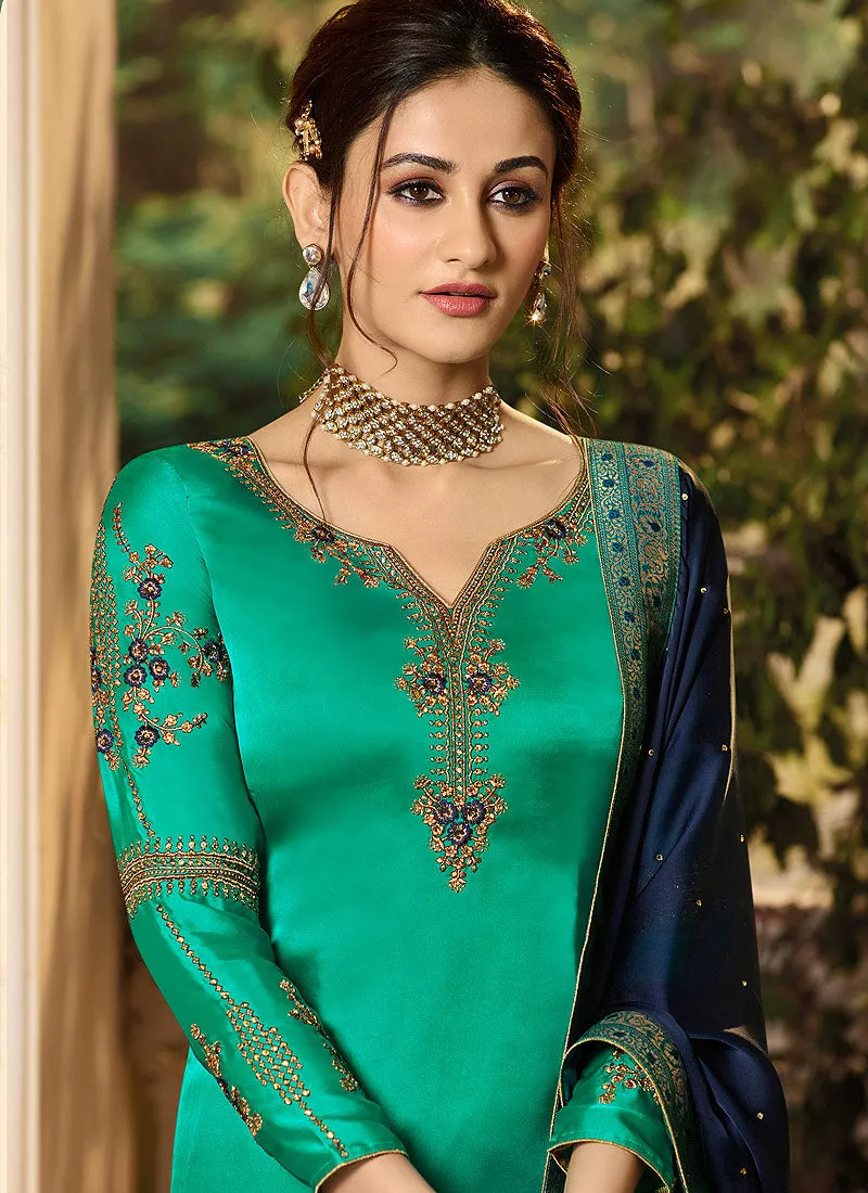 Turquoise And Blue Palazzo Pant Suit